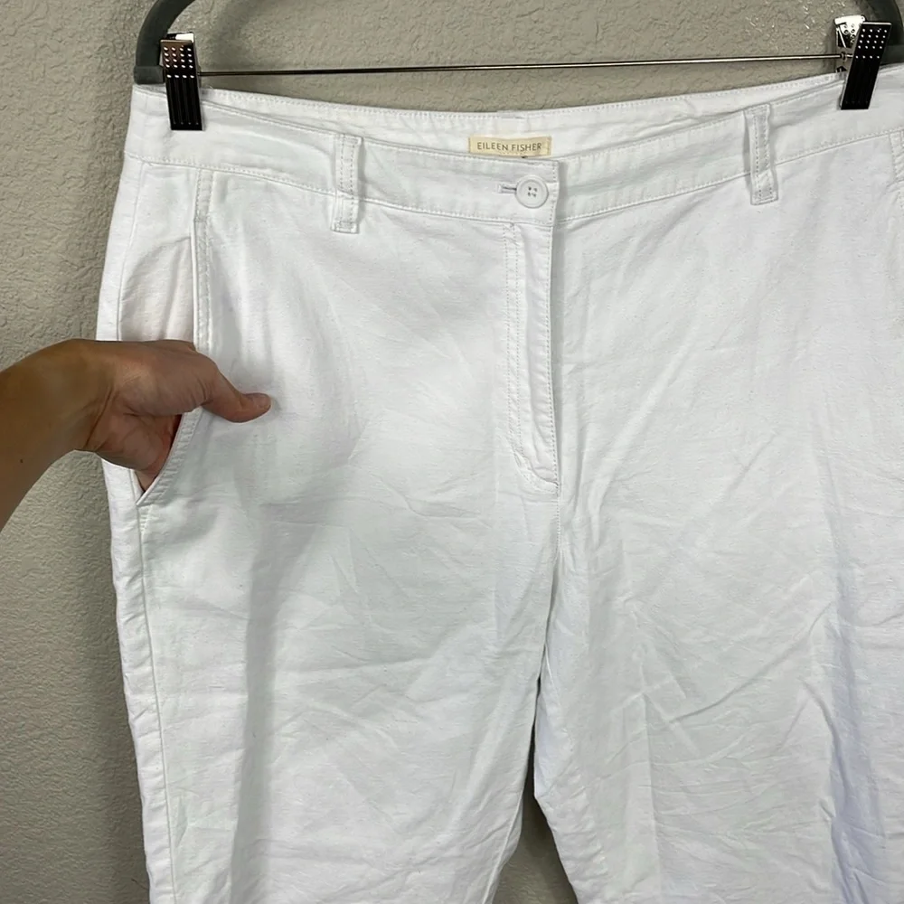 New Eileen Fisher Cotton Hemp Stretch Tapered Pant White Ankle Sz 12